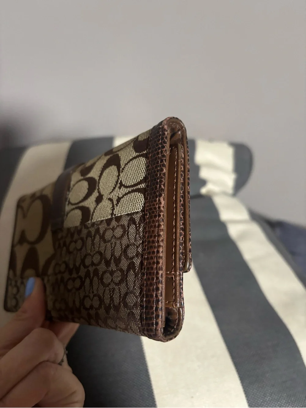 Coach Brown Signature Canvas Wallet with Buckle Detail